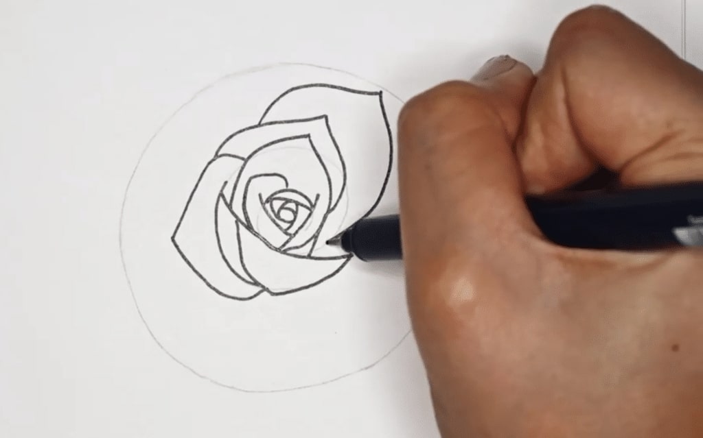 simple rose drawing step by step