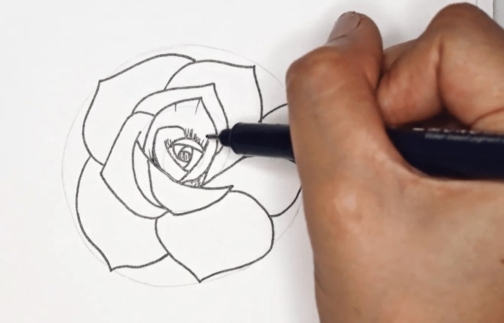 pencil drawing of roses and hearts